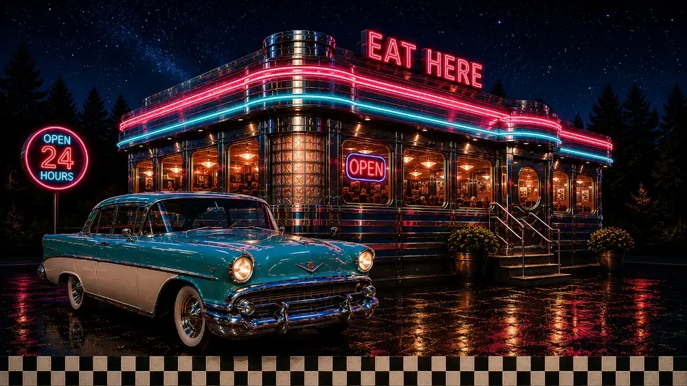 Moonlight Diner at night